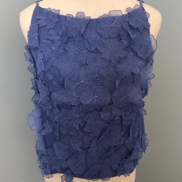 BEAUTIFUL SILK TOP WITH RUFFLED FLOWERS SIZE 6, SIDE ZIPPER-PERIWINKLE COLOR - Picture 11 of 11